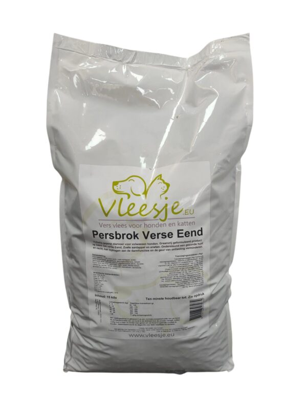 b0686d7d97dd08a4aa02f9786a15d520 Vleesje persbrok Verse Eend zak van 1 of 15 kilo