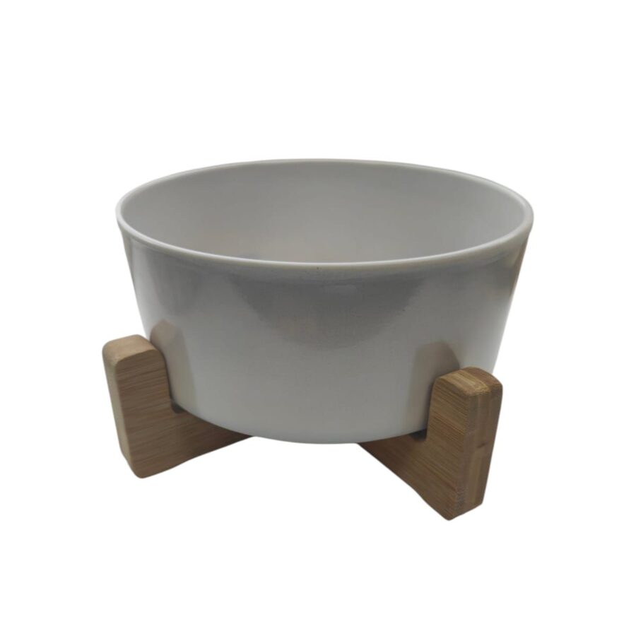 Kunststof voer/drinkbak op hout Wit