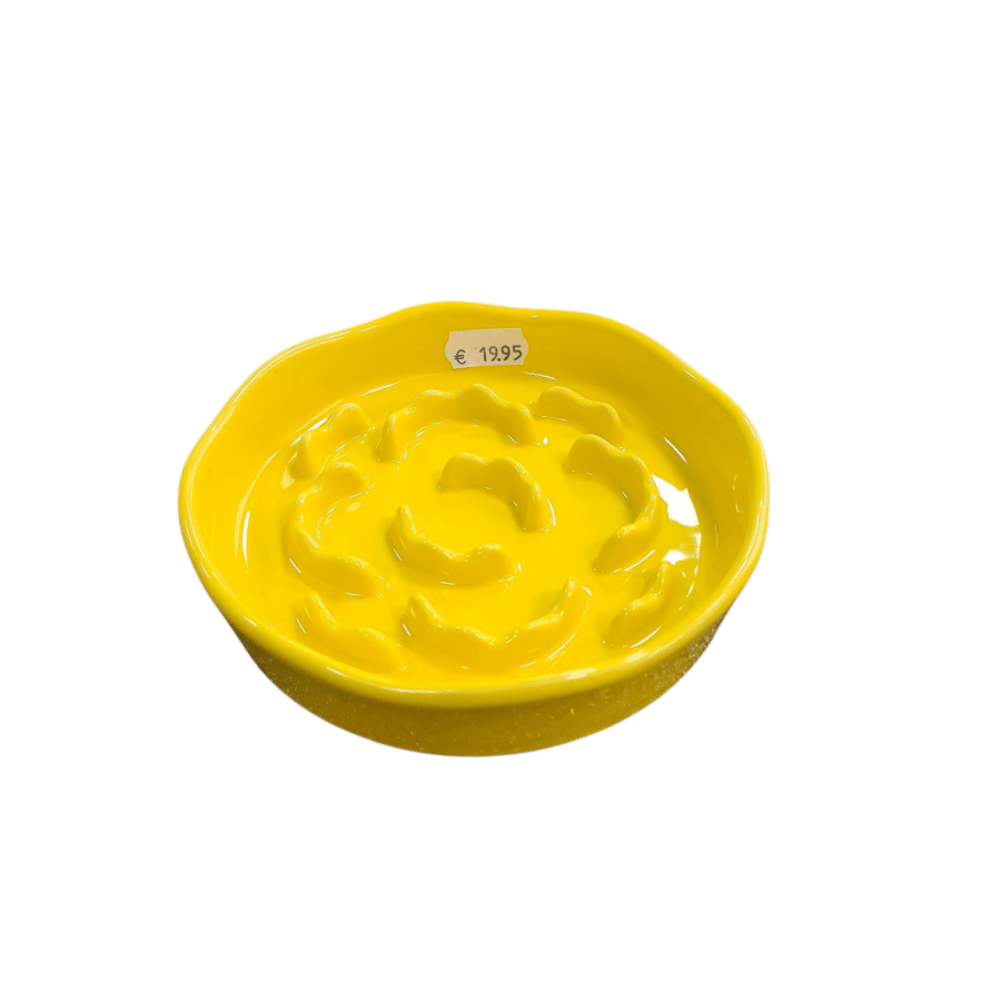 Keramische slowfeeder bloem geel (kat/kleine hond tot 15 kilo)