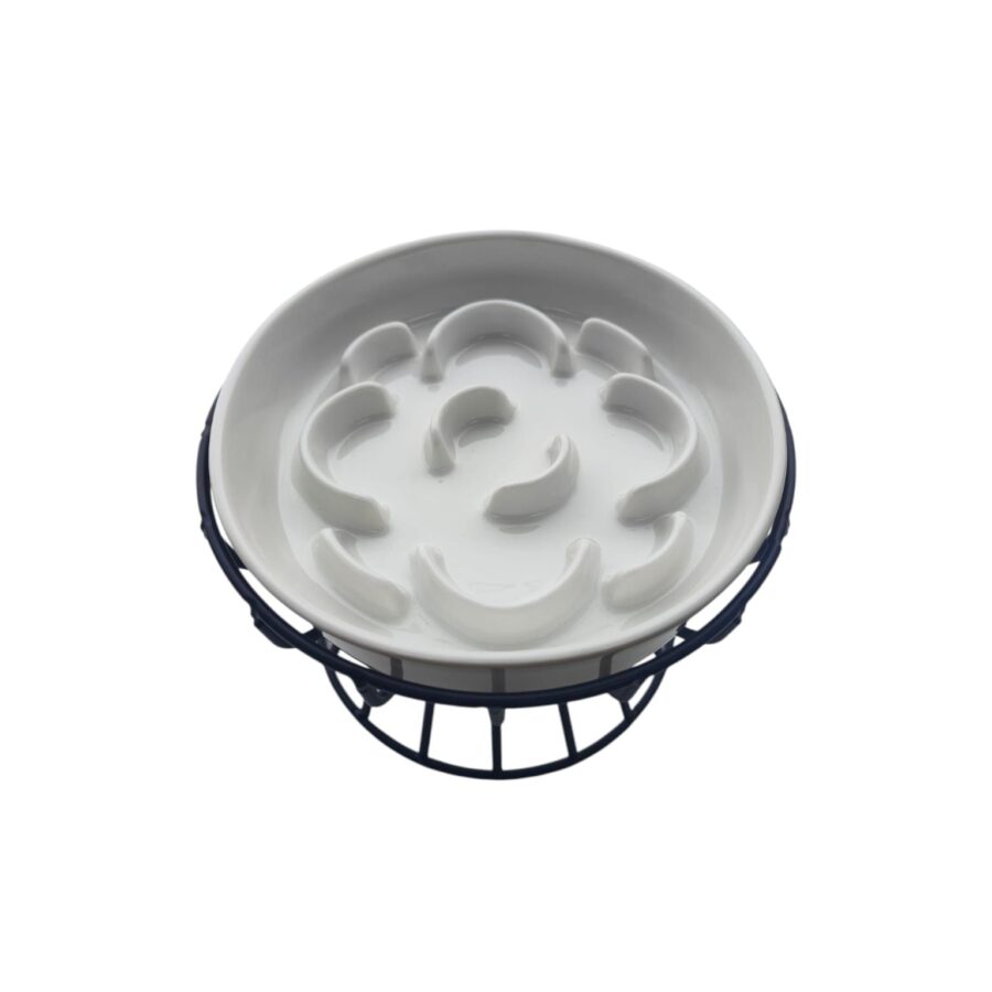 Keramische slowfeeder bloem wit op standaard (kat/kleine hond)