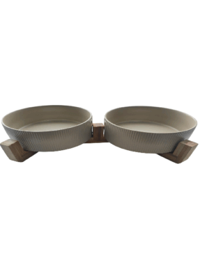 Keramische voer- en drinkbak beige (hond tot 50 kilo)