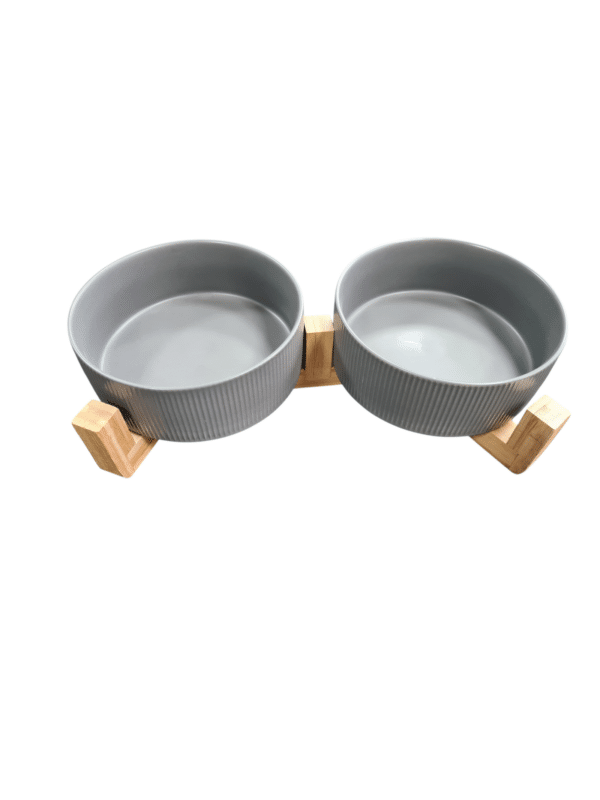 Keramische voer- en drinkbak grijs