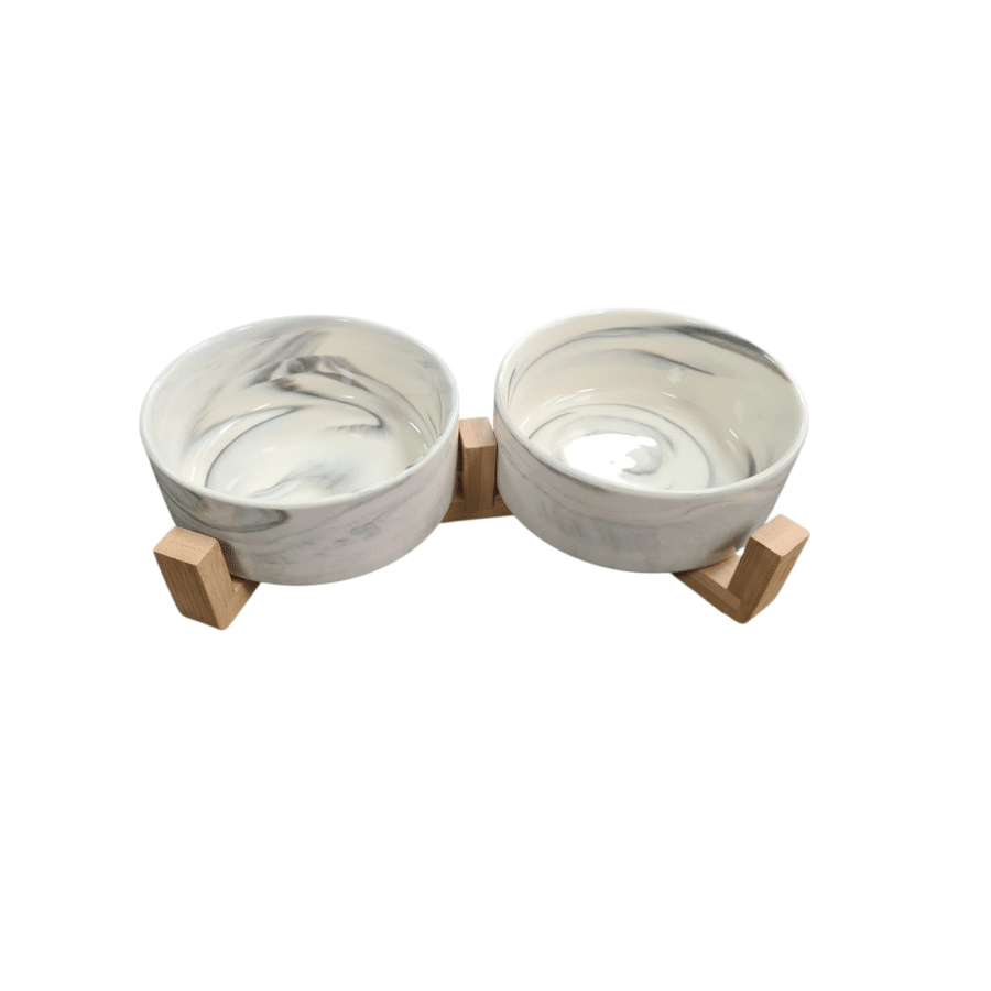 Keramische voer en drinkbak klein wit