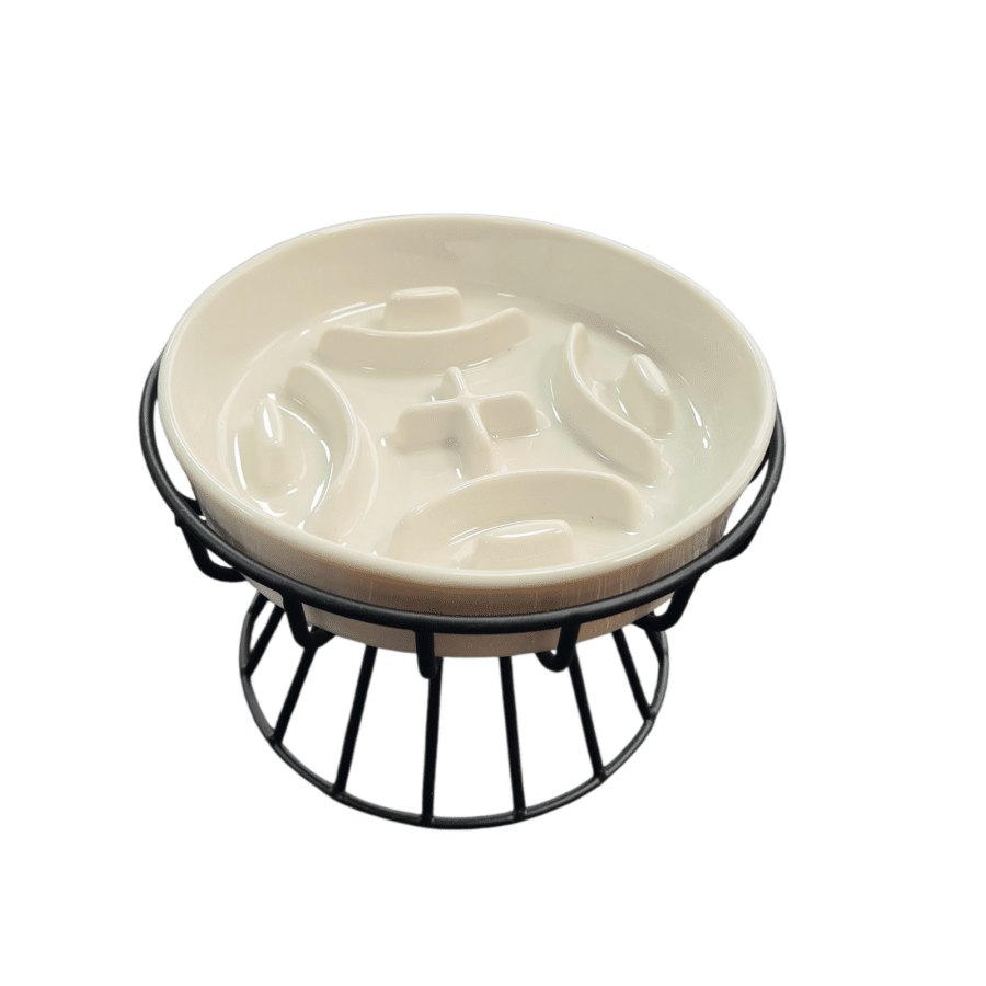 Keramische slowfeeder op standaard wit